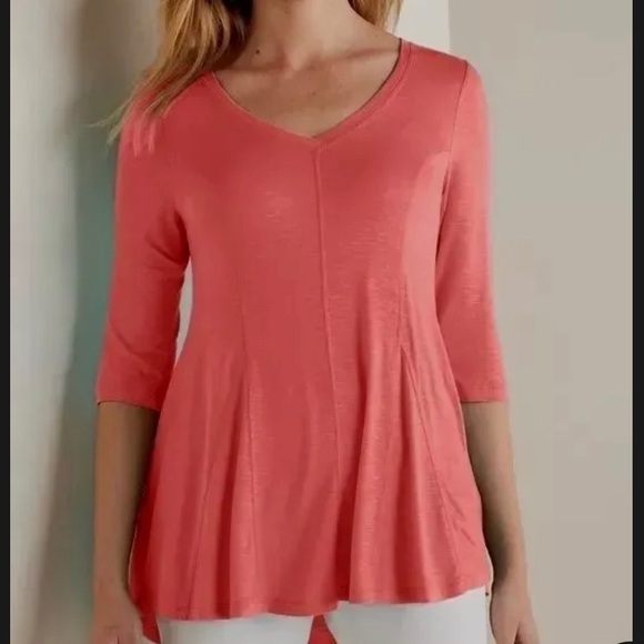 Soft Surroundings Amelia A-Line Poppy Red Tunic Lightweight 3/4 Sleeve Flowy M - Picture 1 of 9